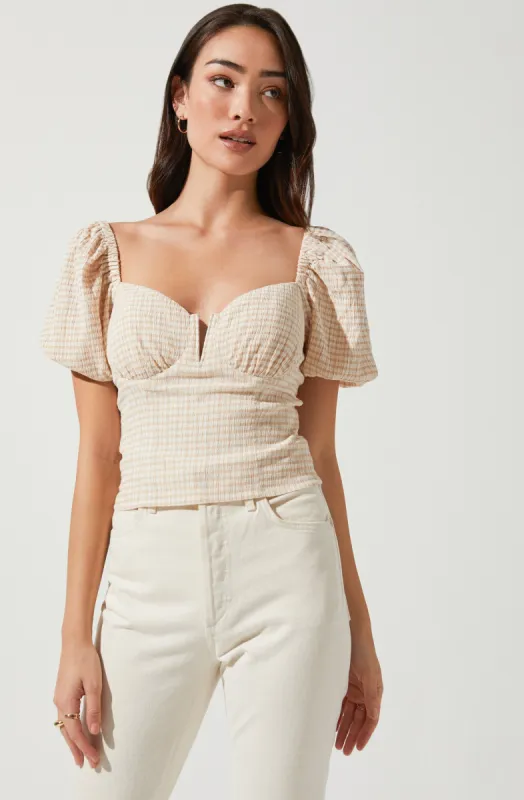 Daydreamer Gingham Puff Sleeve Top sold by Astr