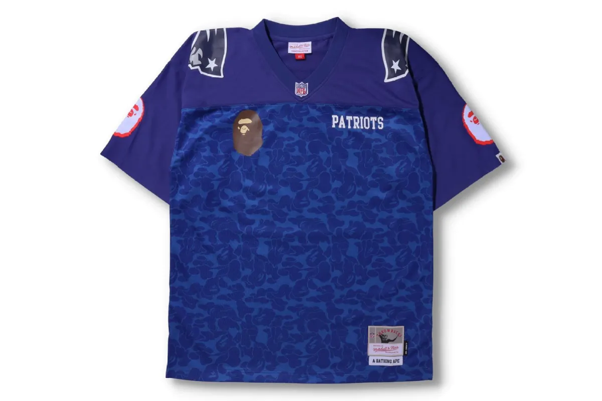 BAPE FOOTBALL JERSEY M ネイビー A BATHING APE® Solid Camo Jacquard Multilogo Relaxed Fit