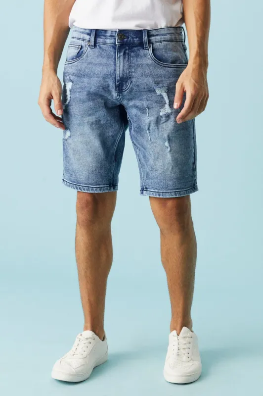 Eco-Friendly Distressed Medium Wash Slim Leg Denim Short sold by Charlotte Russe