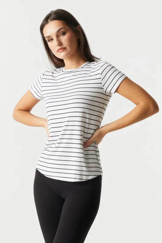 Striped Relaxed V-Neck T-Shirt sold by Charlotte Russe