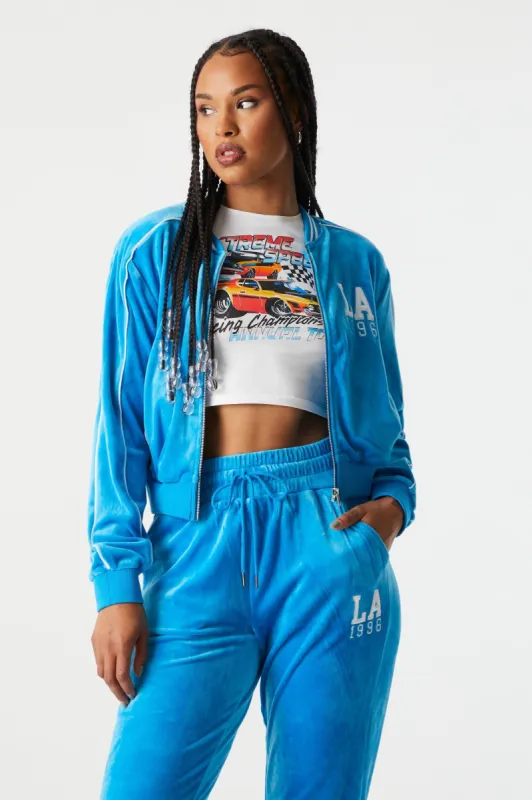 Embroidered LA Velour Track Jacket sold by Charlotte Russe