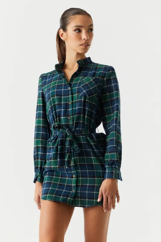 Green Plaid Flannel Shirt Dress sold by Charlotte Russe