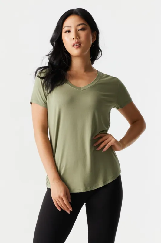 Relaxed V-Neck T-Shirt sold by Charlotte Russe