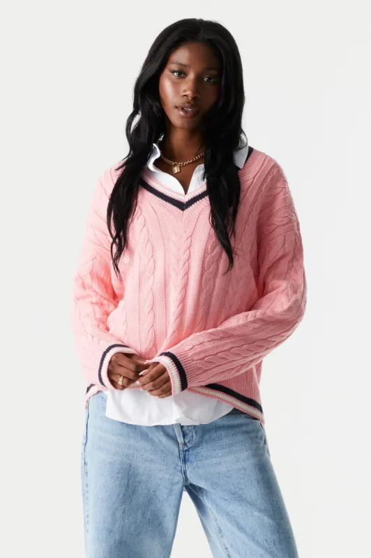 Cable Knit V-Neck Sweater sold by Charlotte Russe