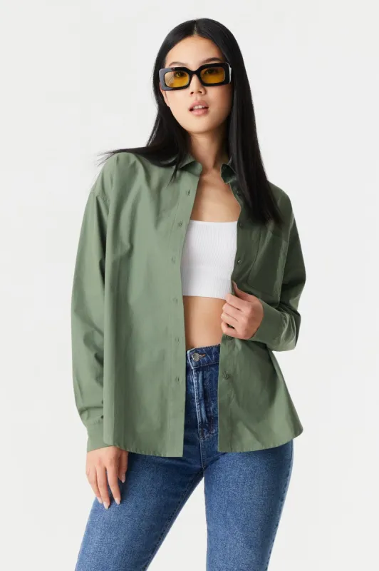 Poplin Button-Up Long Sleeve Top sold by Charlotte Russe