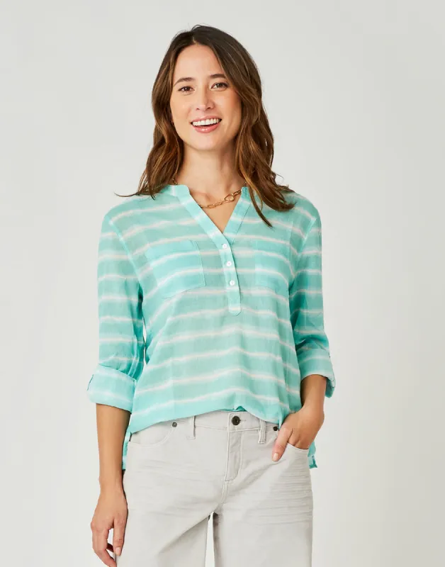 Dylan Gauze Shirt: Sea Glass Tie Dye Stripe - FINAL SALE sold by Carve Designs