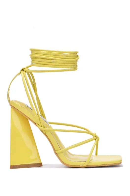 Tempo Strappy Square Toe Block High Heels - Yellow sold by Cape Robbin
