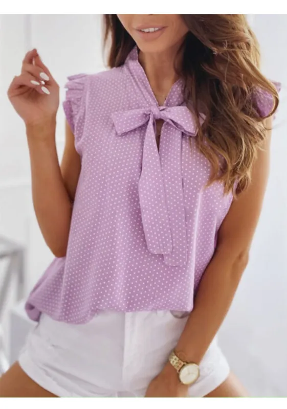 Elegant Ruffles Sleeveless Polka Pot Blouses sold by Body Central