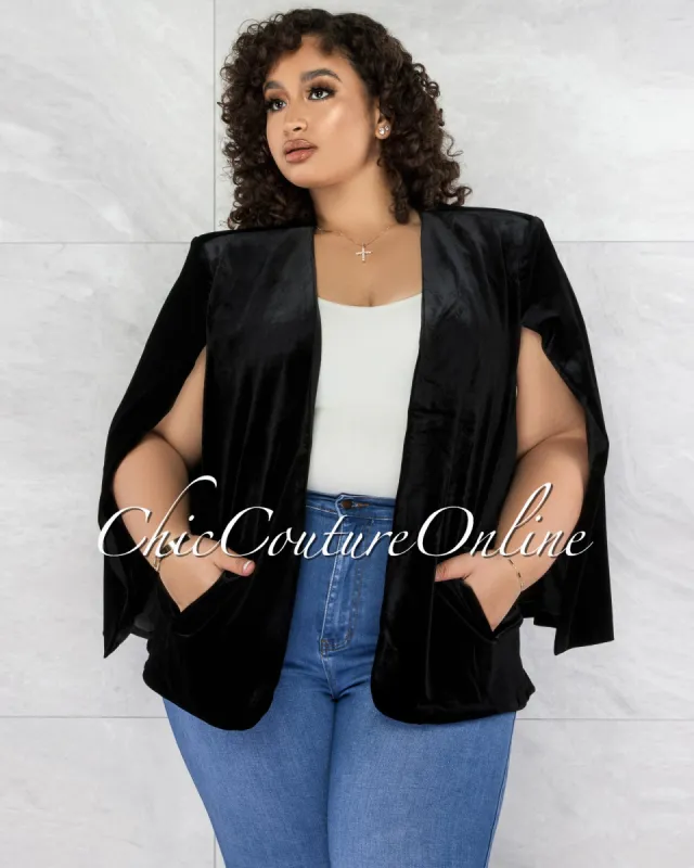 *Tensa Black Velvet Luxe Cape CURVY Jacket sold by Chic Couture