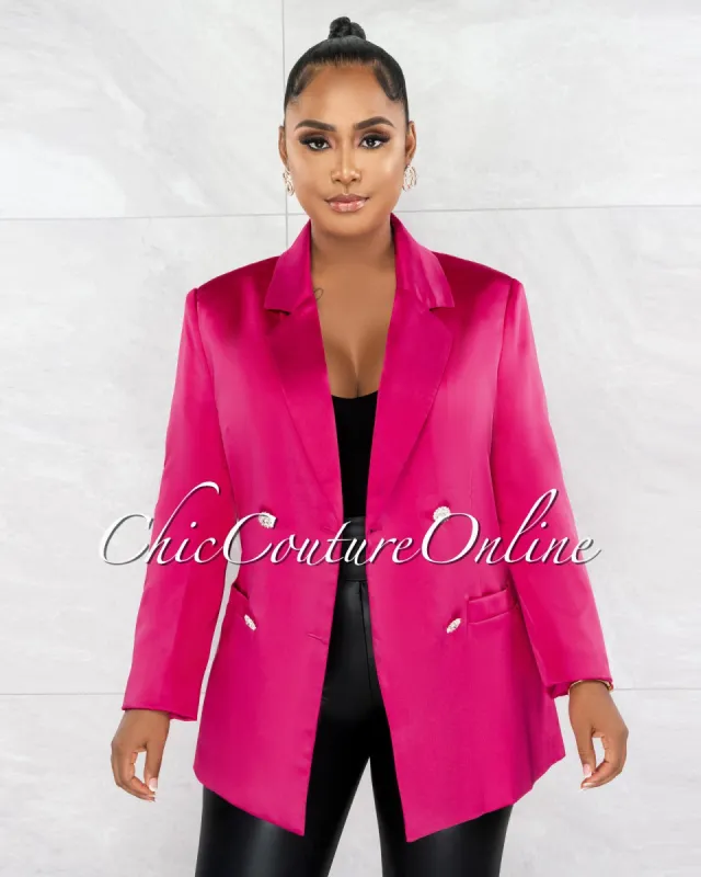 *Sharice Fuchsia Silky Rhinestones Buttons LUXE Blazer sold by Chic Couture