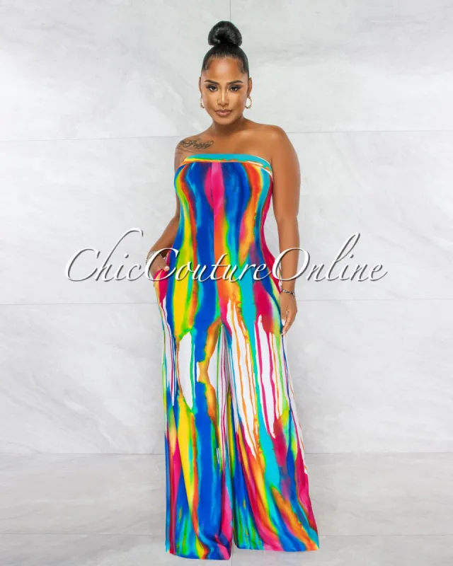 Cybele Multi-Color Tie-Dye Strapless Jumpsuit sold by chic