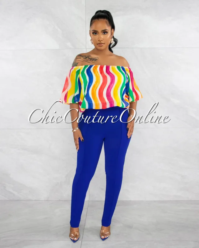 *Danna Royal Blue High-Waist Belt Pants sold by Chic Couture