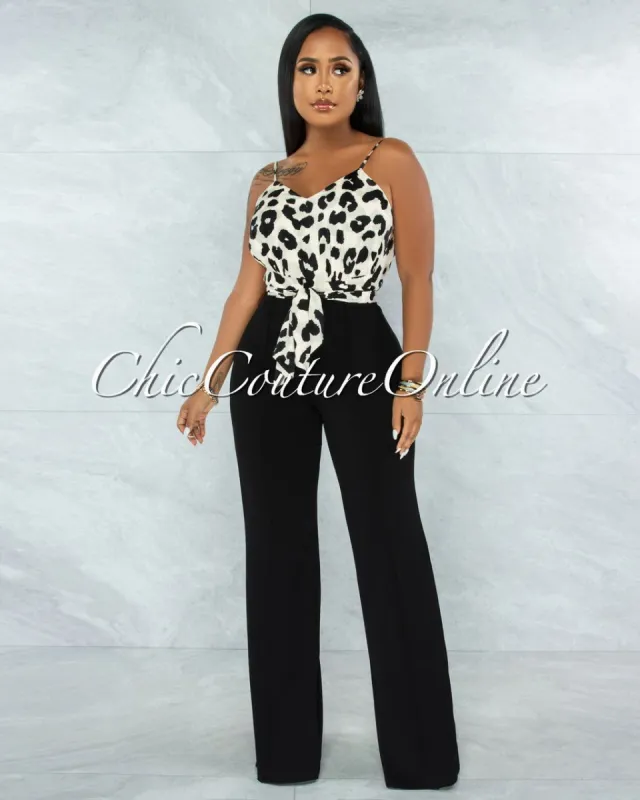 Candan Leopard Print Top Black Bottom Two-Tone Jumpsuit sold by chic