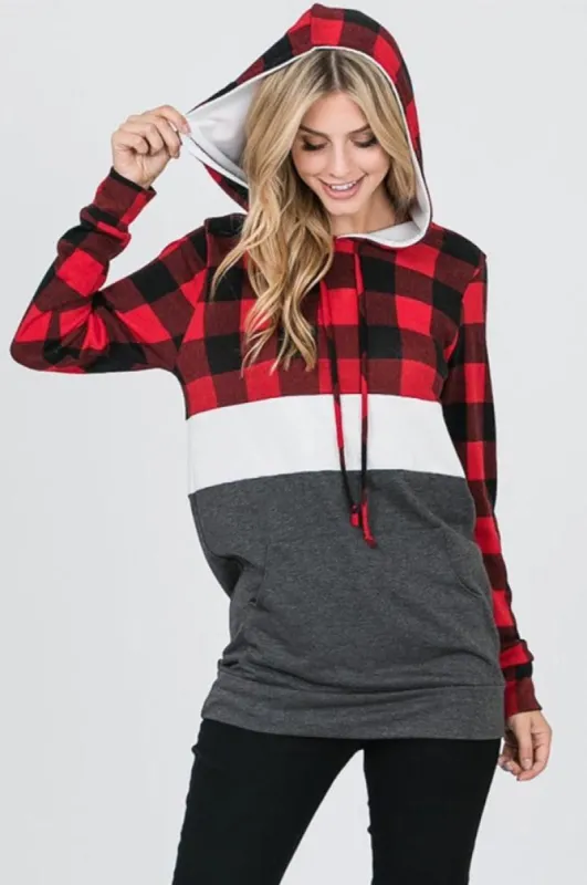 Red Plaid Hooded Sweatshirt sold by BOLD elements