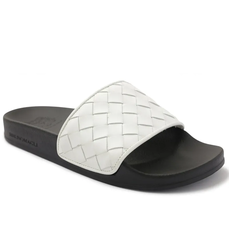 Magnus Sporty Leather & Suede Slide - White sold by Bruno Magli