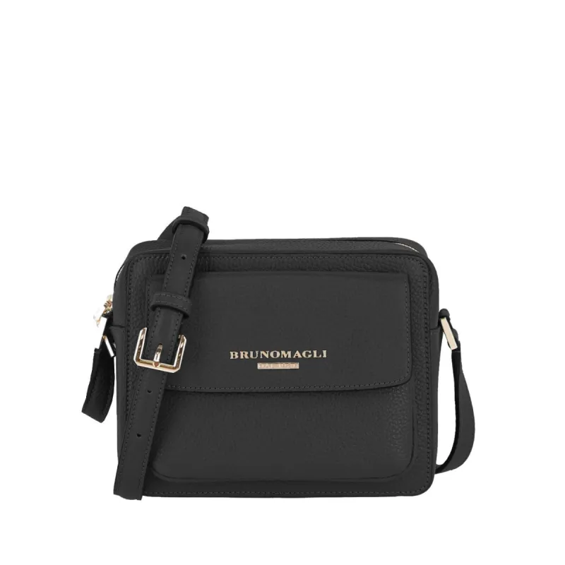 Pebbled Leather Insignia Camera Bag  - Black sold by Bruno Magli
