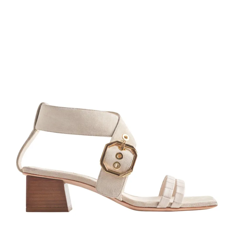 Glenda Heeled Suede Sandal with Buckle - Ivory sold by Bruno Magli