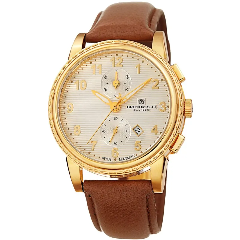 Men's Dante 1002 Watch - Light Brown Strap with Gold sold by Bruno Magli