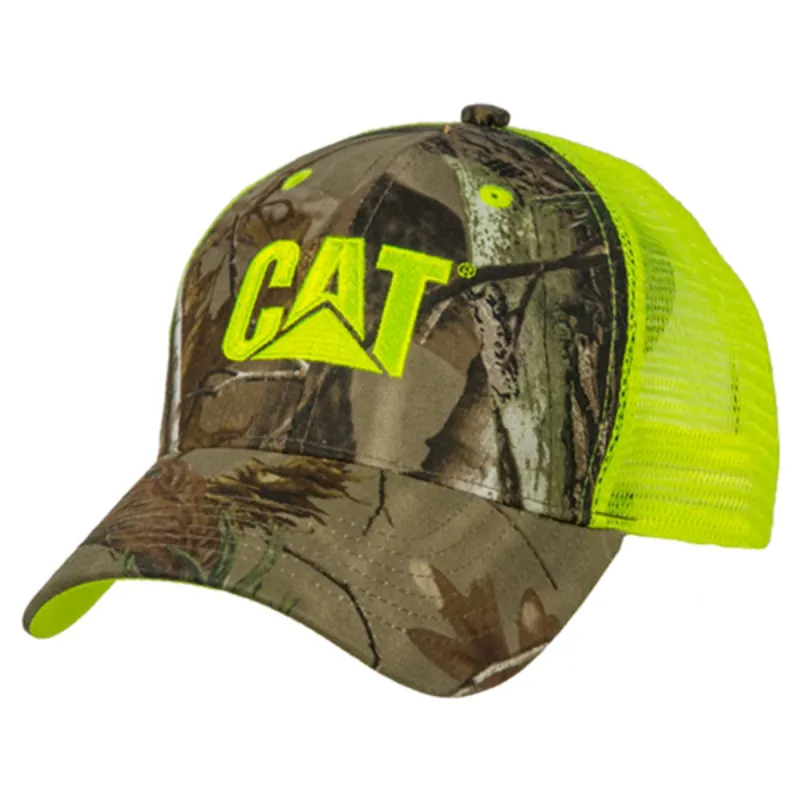 Camo Front Cap w/Neon Green Mesh/CAT sold by Caterpillar