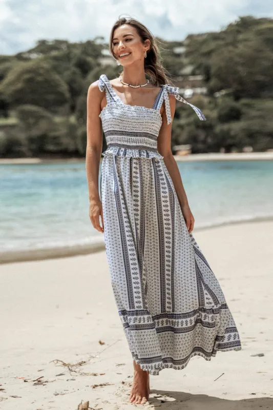 Ornate Print Smocked Maxi Dress sold by Cupshe