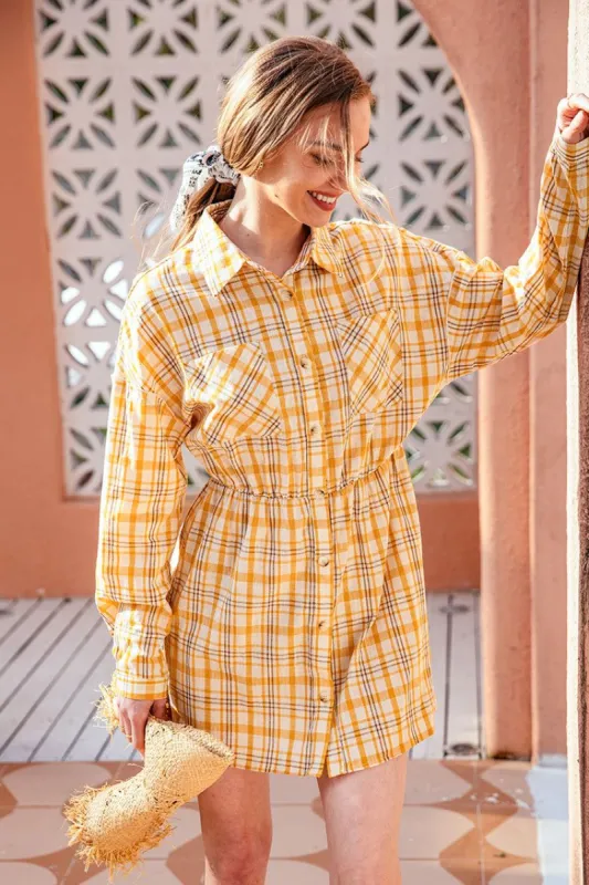 Aisha Gingham Long Sleeve Shirt Collar Dress sold by Cupshe