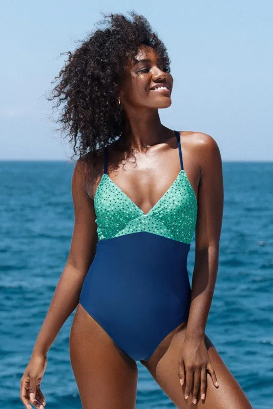 Adalee Heart Lace-up Back One Piece Swimsuit sold by Cupshe