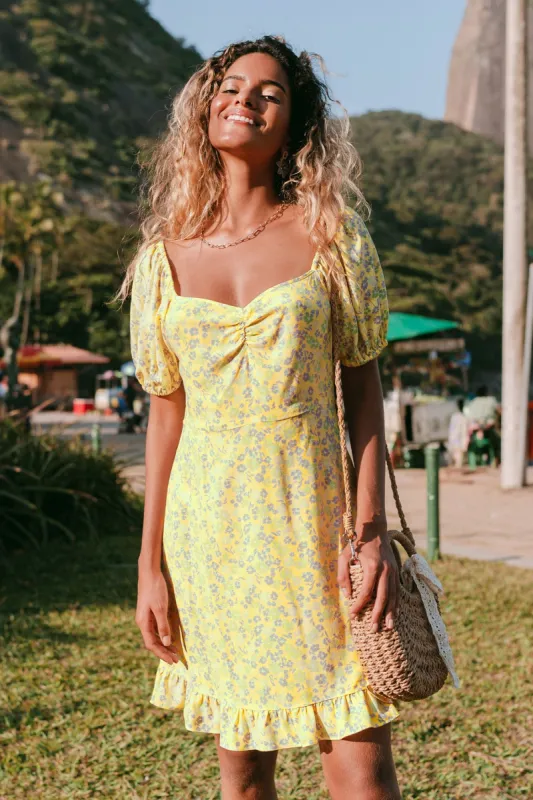 Alianna Yellow Ditsy Puff Sleeve Dress sold by Cupshe