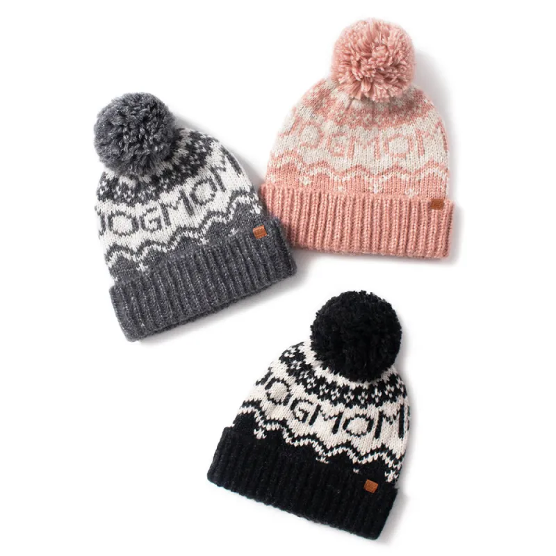 Dog Mom Jacquard Knit Beanie with Self Pom - ABB1824 sold by David and Young