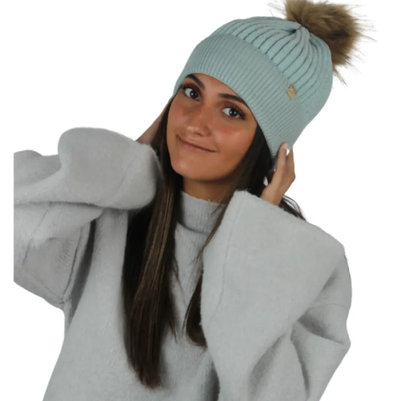 Knit Beanie with Faux Fur Pom sold by D&Y