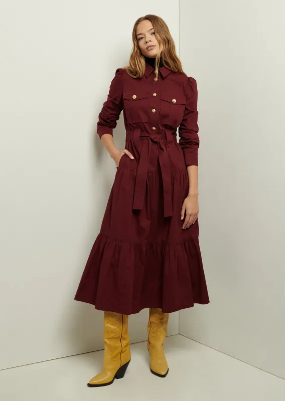 Donna Long Sleeve Utility Shirt Dress - Burgundy sold by Derek Lam