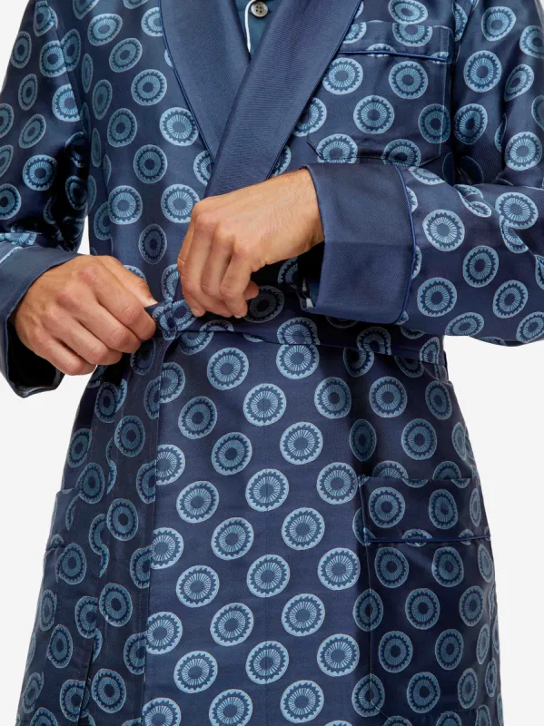 Men's Dressing Gown Verona 62 Silk Jacquard Navy sold by Derek Rose