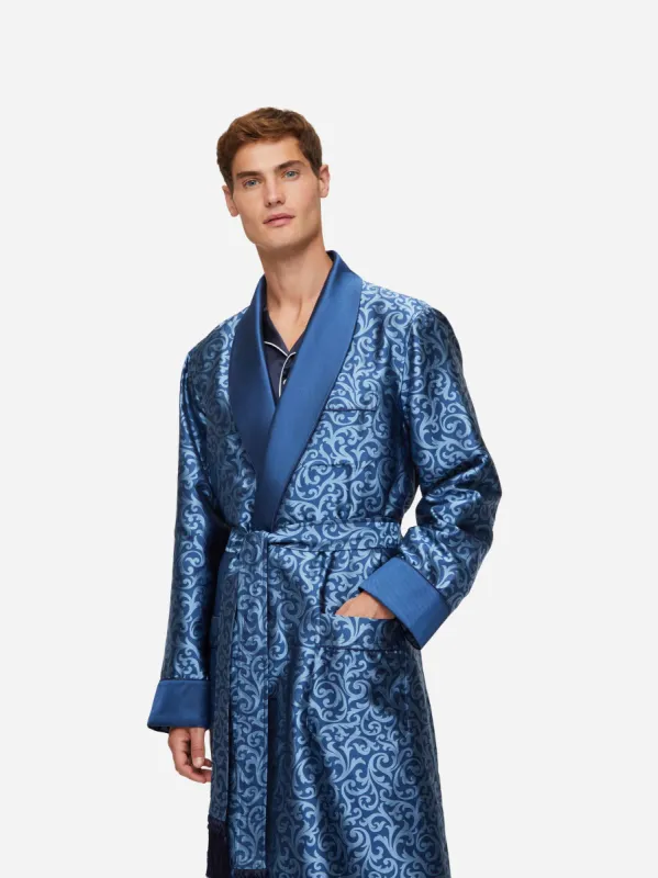 Men's Dressing Gown Verona 63 Silk Jacquard Navy sold by Derek Rose