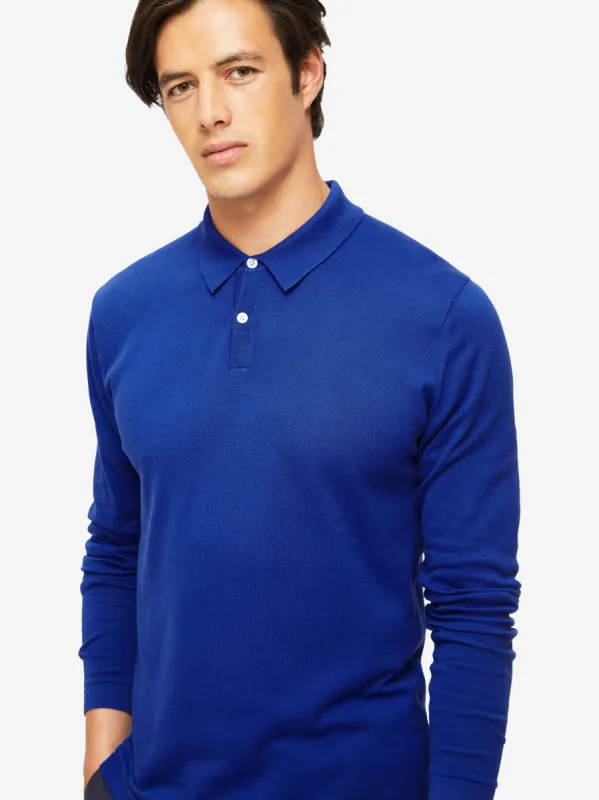 Men's Long Sleeve Polo Shirt Jacob Sea Island Cotton Blue sold by Derek Rose