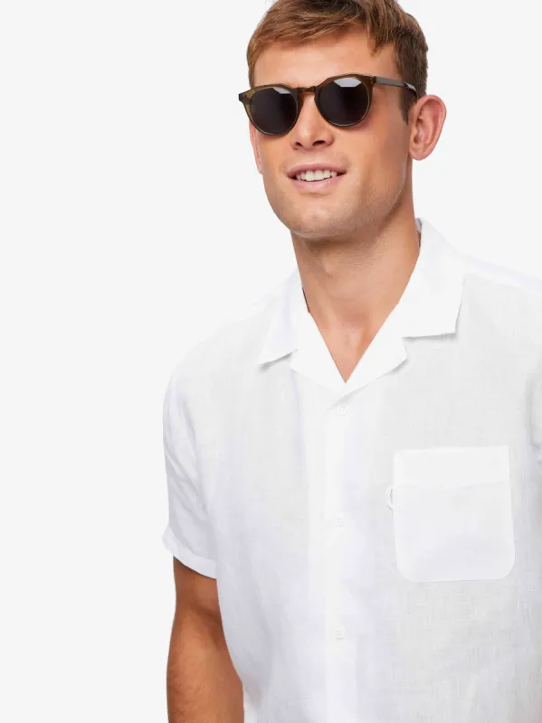 Men's Short Sleeve Shirt Monaco Linen White sold by Derek Rose