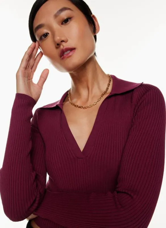 sculpt knit polo longsleeve sold by Aritzia