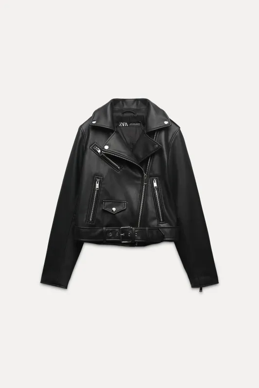 Zara - Faux Leather Biker Jacket In Black - Xs - Woman sold by Zara