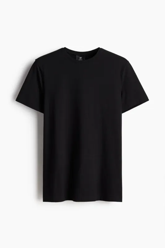 H & M - Slim Fit Round-necked T-shirt - Black sold by H&M