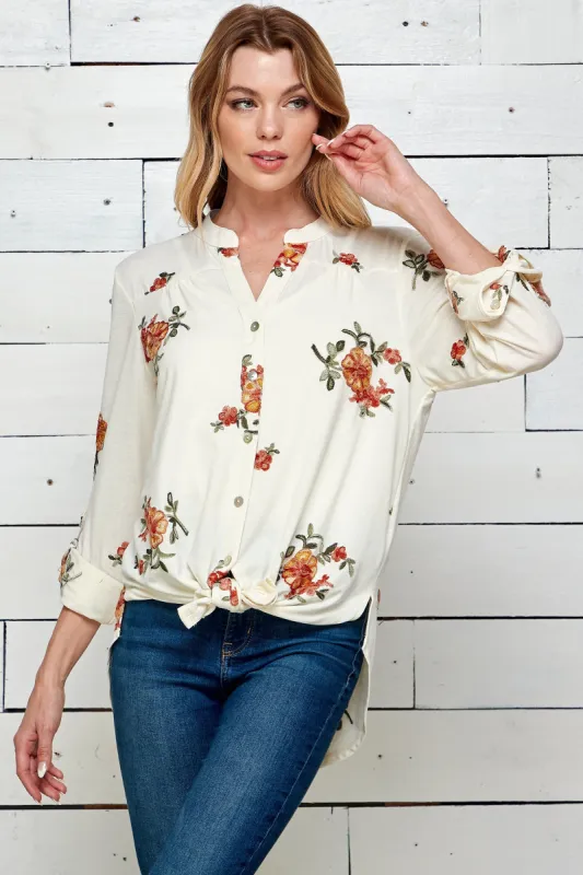 Figueroa & Flower 3/4 Sleeve Embroidered Top sold by Dress Barn