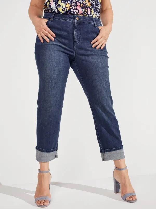 Dark Wash Plus Signature Girlfriend 5 Pocket Denim Jean With Selvedge Cuff Jeans sold by Dress Barn