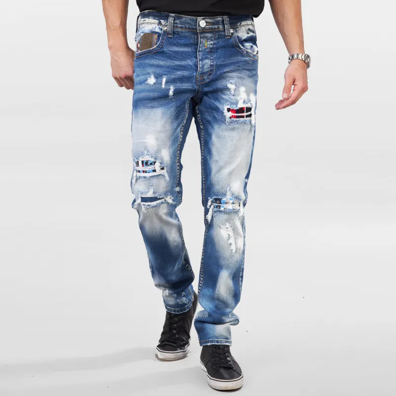 COOGI NATIVE BLUES (MIXED-MEDIA SWEATER PIECED) DENIM JEANS sold by COOGI
