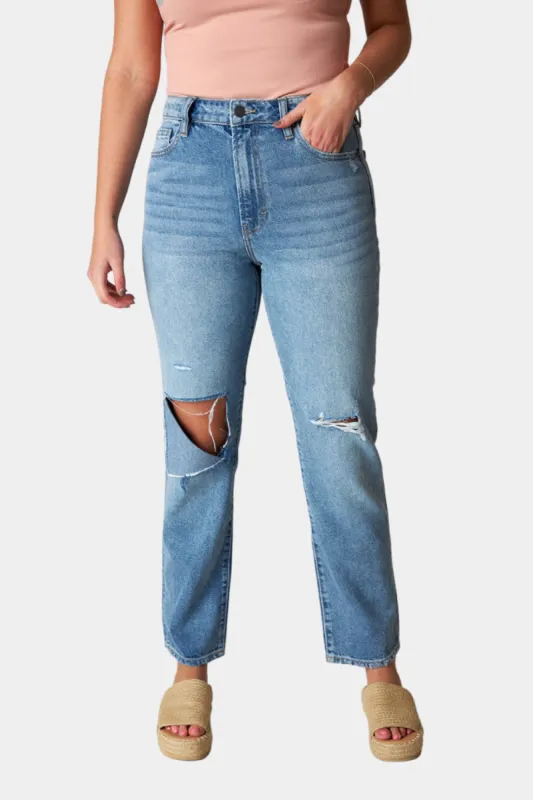 Tracey Distressed Straight Jean - Medium Wash sold by Buddy Love