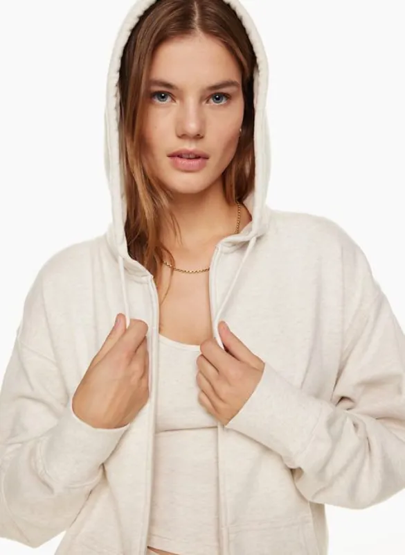Tna Women's Terry Fleece Boyfriend Zip Hoodie Sweatshirt in Heather Light Oatmeal size Large sold by Aritzia