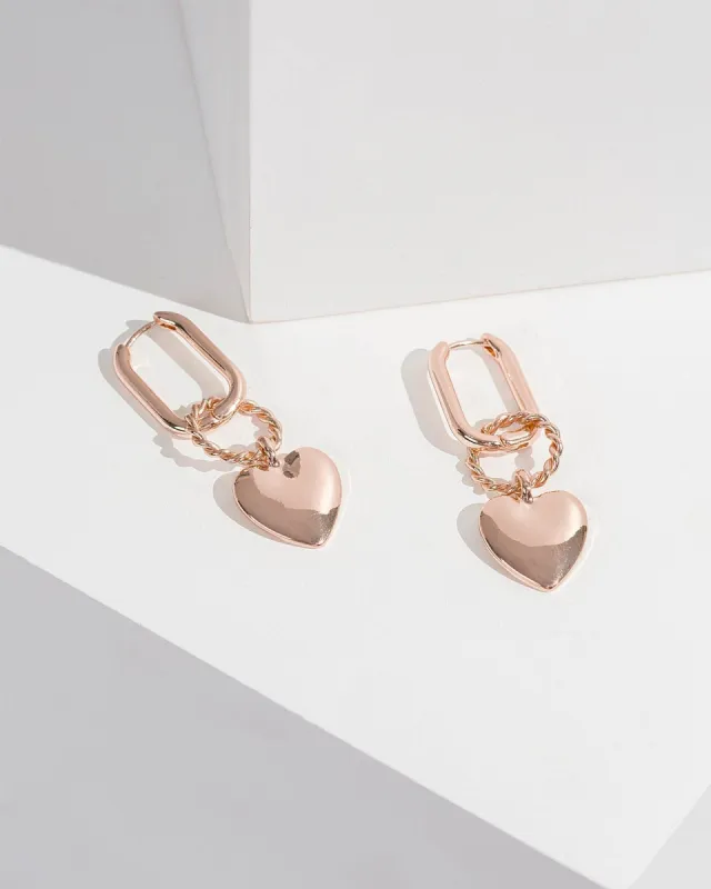 Rose Gold Heart Pendant Hoop Earrings sold by Collete Hayman