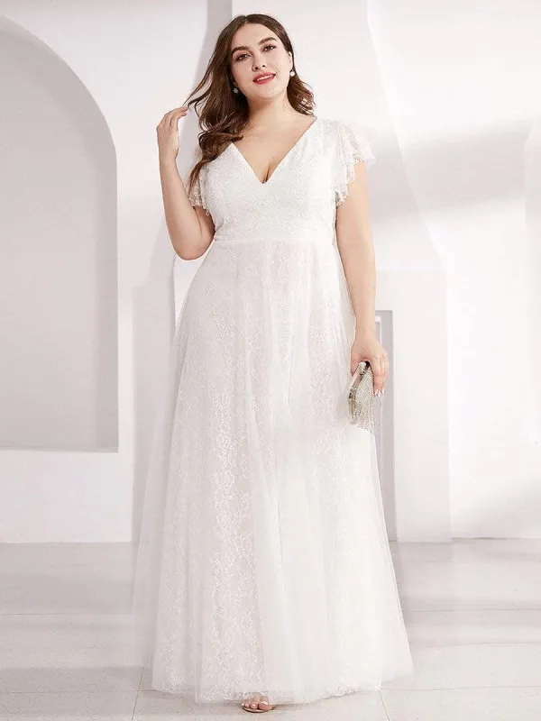Plus Size Cap Sleeve Floral Lace Long Formal Dresses sold by Ever Pretty