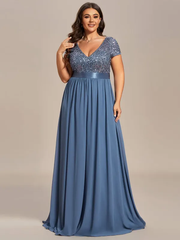 pretty MIRAGE|Plus Size Empire Waist V-Neck Cap Sleeve Chiffon Formal Evening Dress sold by Ever Pretty
