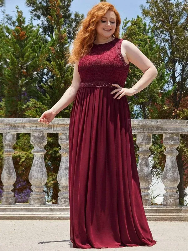 Plus Size Sleeveless Maxi Long A Line Lace Formal Evening Dresses sold by Ever Pretty