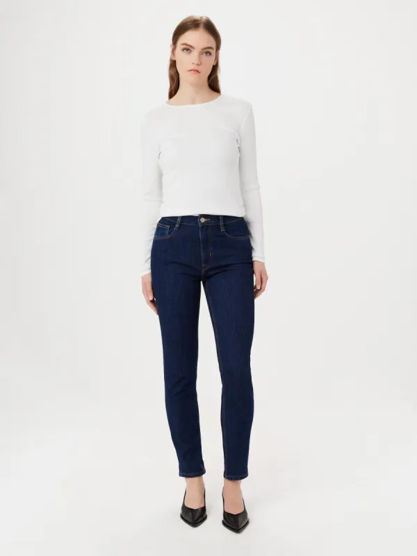 The Kim Slim Jean in Dark Wash sold by Frank & Oak