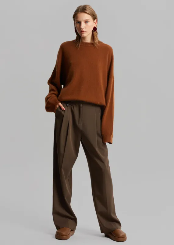 Dawn Button Slack Trousers - Khaki Brown sold by Frankie Shop