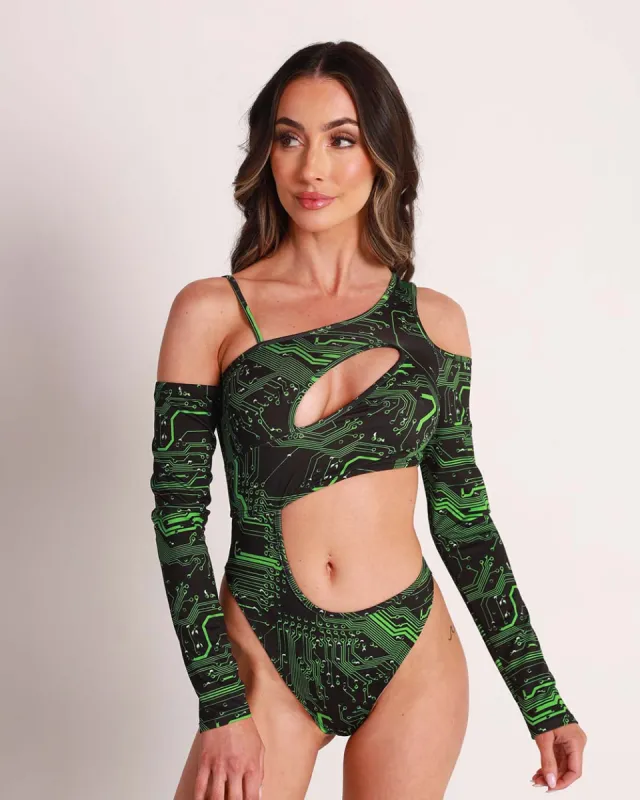 Cyber Matrix Long Sleeve Cutout Bodysuit | Parallel