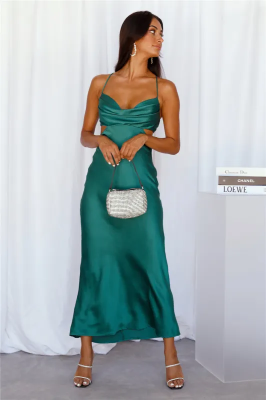 Purely Formed Satin Maxi Dress Green sold by Hello Molly